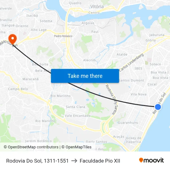 Rodovia Do Sol, 1311-1551 to Faculdade Pio XII map