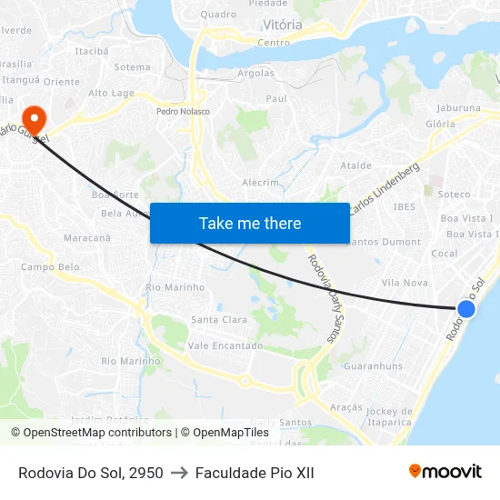 Rodovia Do Sol, 2950 to Faculdade Pio XII map