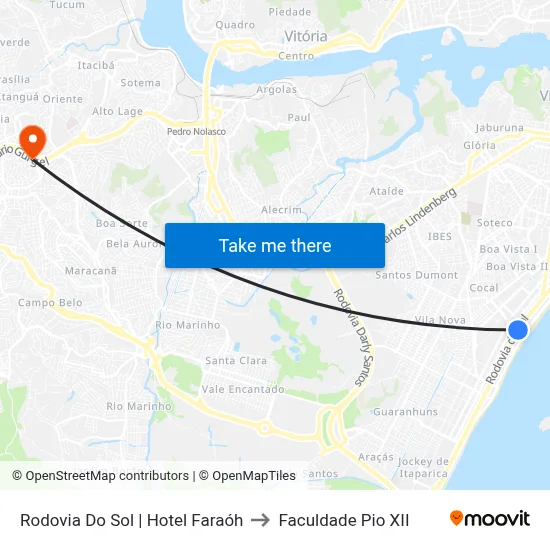 Rodovia Do Sol | Hotel Faraóh to Faculdade Pio XII map