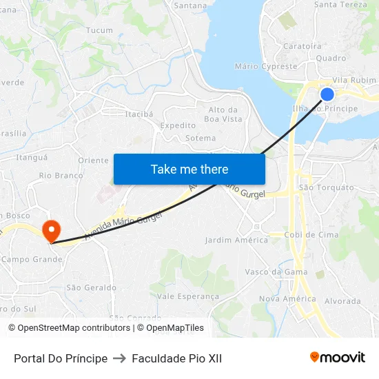 Portal Do Príncipe to Faculdade Pio XII map