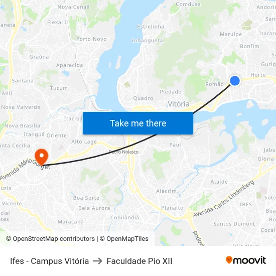 Ifes -  Campus Vitória to Faculdade Pio XII map