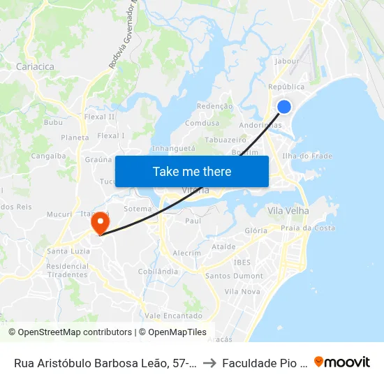 Rua Aristóbulo Barbosa Leão, 57-109 to Faculdade Pio XII map