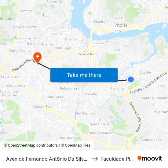 Avenida Fernando Antônio Da Silveira, 218 to Faculdade Pio XII map