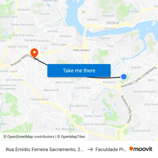 Rua Emídio Ferreira Sacramento, 2252-2272 to Faculdade Pio XII map