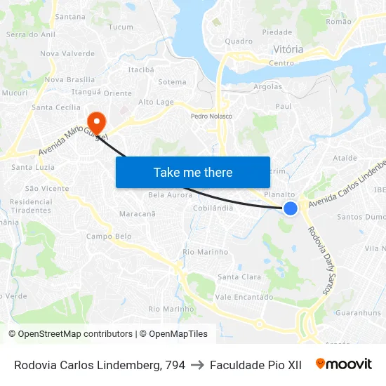 Rodovia Carlos Lindemberg, 794 to Faculdade Pio XII map