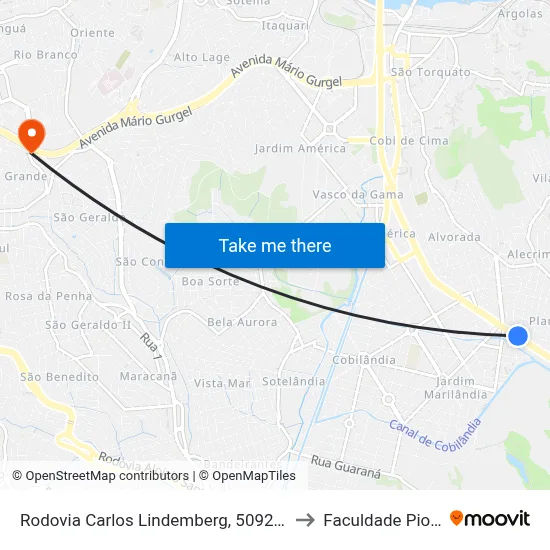 Rodovia Carlos Lindemberg, 5092-5350 to Faculdade Pio XII map