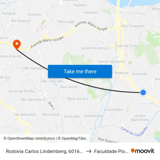Rodovia Carlos Lindemberg, 6016-6030 to Faculdade Pio XII map