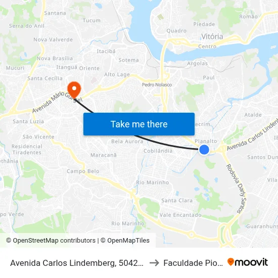 Avenida Carlos Lindemberg, 5042-5060 to Faculdade Pio XII map