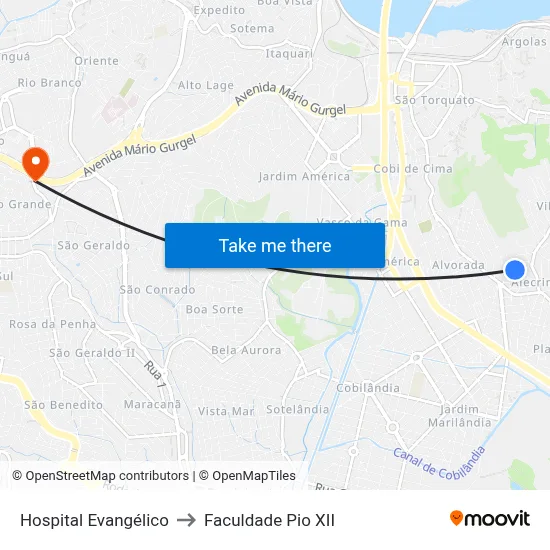 Hospital Evangélico to Faculdade Pio XII map