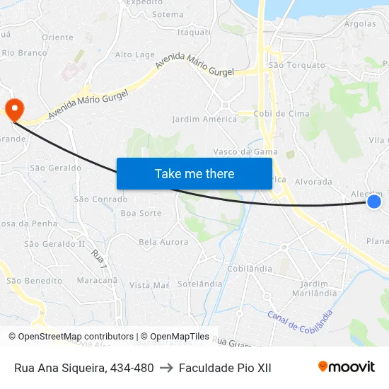 Rua Ana Siqueira, 434-480 to Faculdade Pio XII map