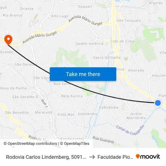 Rodovia Carlos Lindemberg, 5091-5349 to Faculdade Pio XII map