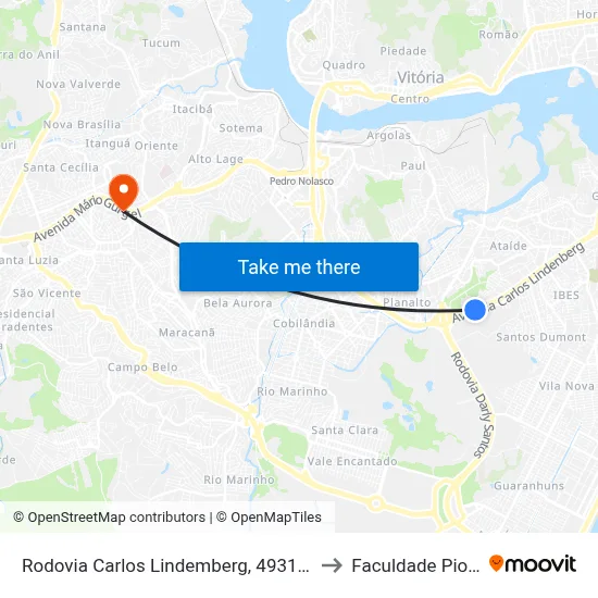 Rodovia Carlos Lindemberg, 4931-4939 to Faculdade Pio XII map