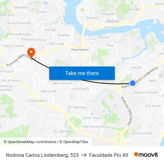 Rodovia Carlos Lindemberg, 523 to Faculdade Pio XII map