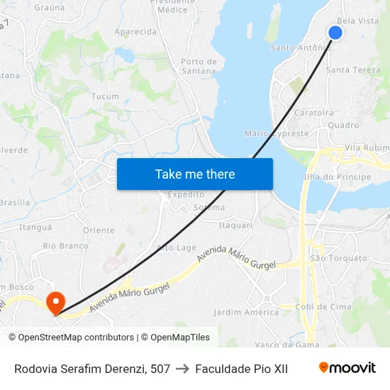 Rodovia Serafim Derenzi, 507 to Faculdade Pio XII map