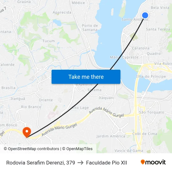Rodovia Serafim Derenzi, 379 to Faculdade Pio XII map