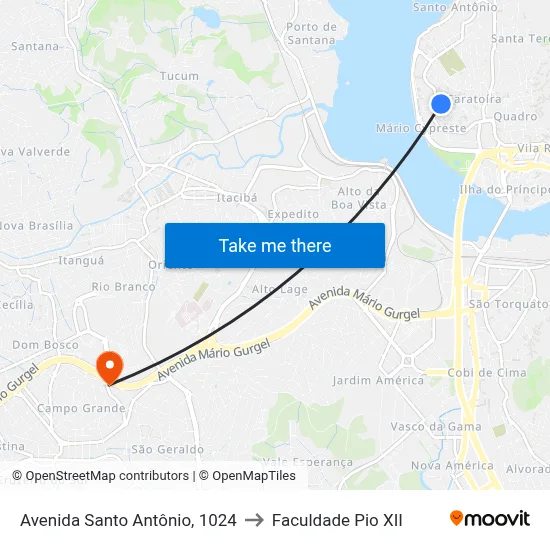 Avenida Santo Antônio, 1024 to Faculdade Pio XII map