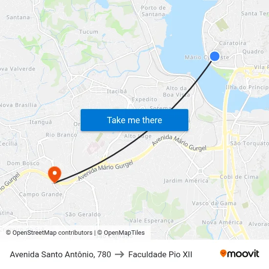 Avenida Santo Antônio, 780 to Faculdade Pio XII map