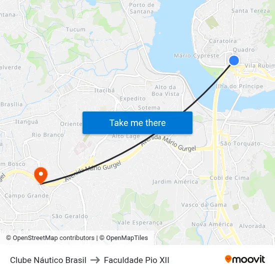 Clube Náutico Brasil to Faculdade Pio XII map