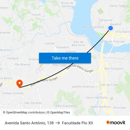 Avenida Santo Antônio, 138 to Faculdade Pio XII map