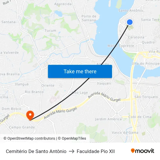 Cemitério De Santo Antônio to Faculdade Pio XII map