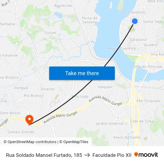 Rua Soldado Manoel Furtado, 185 to Faculdade Pio XII map