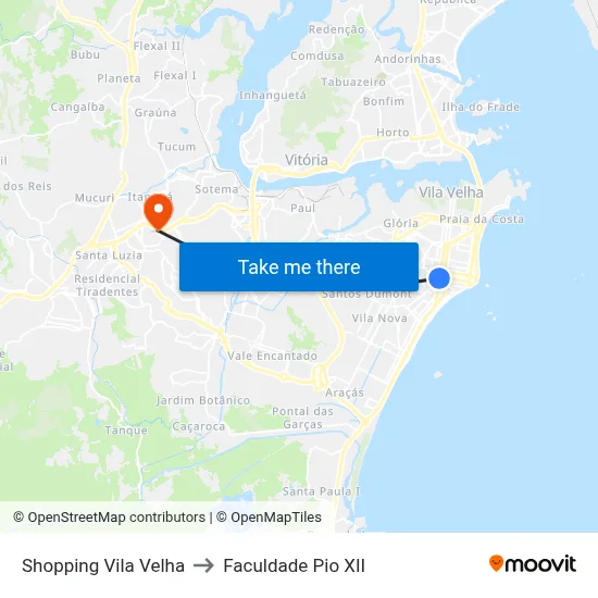 Shopping Vila Velha to Faculdade Pio XII map