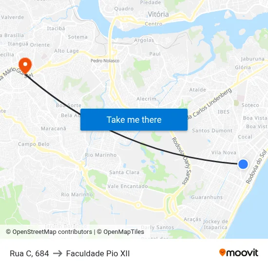 Rua C, 684 to Faculdade Pio XII map