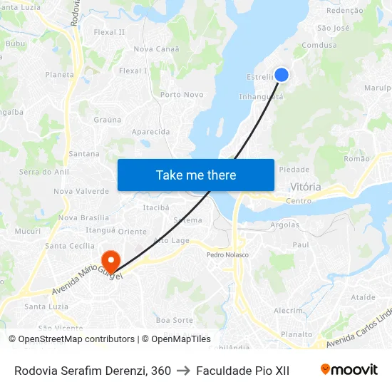 Rodovia Serafim Derenzi, 360 to Faculdade Pio XII map
