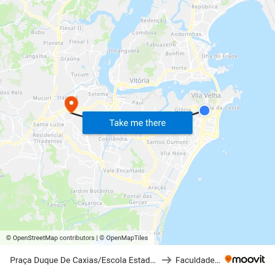 Praça Duque De Caxias/Escola Estadual Vasco Coutinho to Faculdade Pio XII map