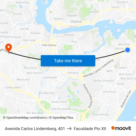 Avenida Carlos Lindemberg, 401 to Faculdade Pio XII map