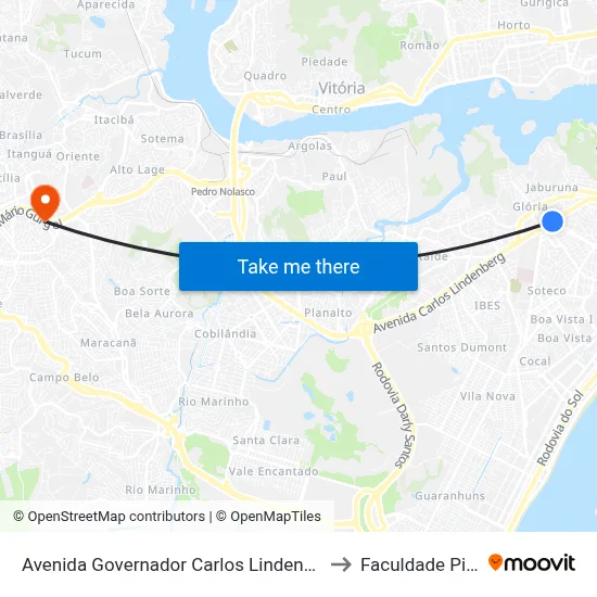 Avenida Governador Carlos Lindenberg, 722 to Faculdade Pio XII map