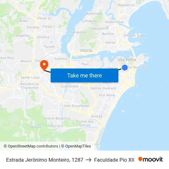 Estrada Jerônimo Monteiro, 1287 to Faculdade Pio XII map