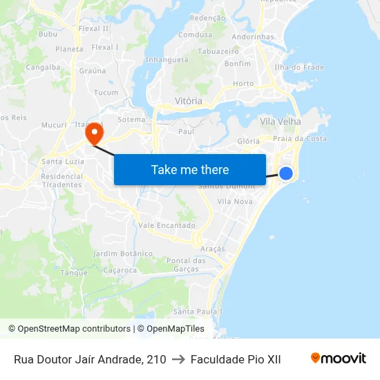 Rua Doutor Jaír Andrade, 210 to Faculdade Pio XII map