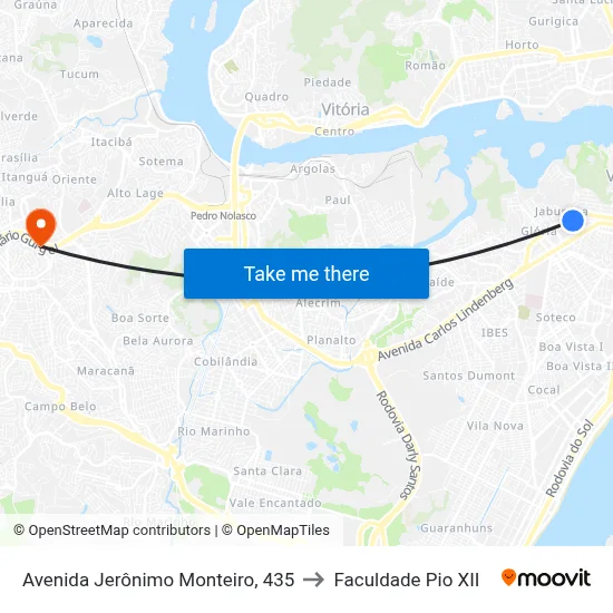 Avenida Jerônimo Monteiro, 435 to Faculdade Pio XII map