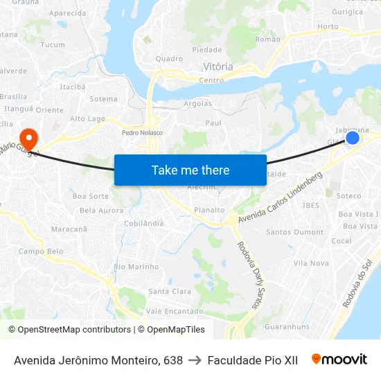 Avenida Jerônimo Monteiro, 638 to Faculdade Pio XII map