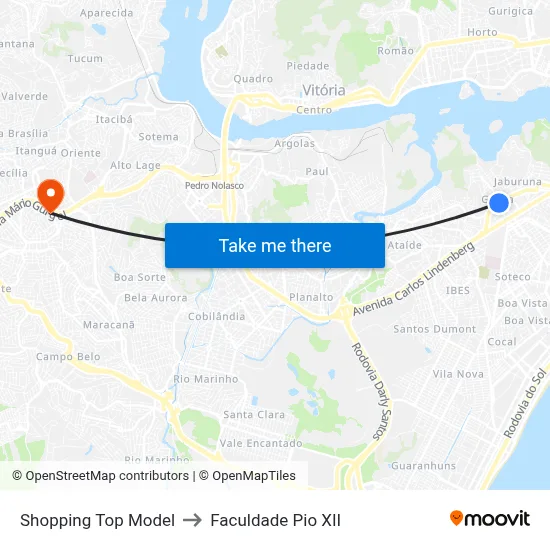 Shopping Top Model to Faculdade Pio XII map