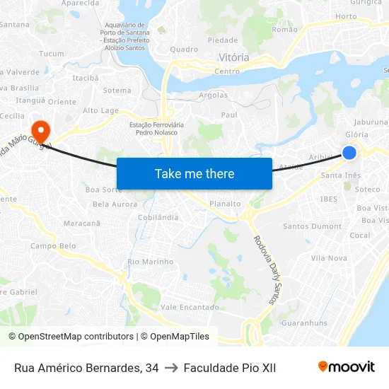 Rua Américo Bernardes, 34 to Faculdade Pio XII map