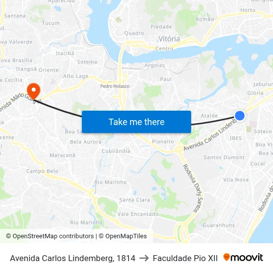Avenida Carlos Lindemberg, 1814 to Faculdade Pio XII map