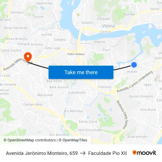 Avenida Jerônimo Monteiro, 659 to Faculdade Pio XII map