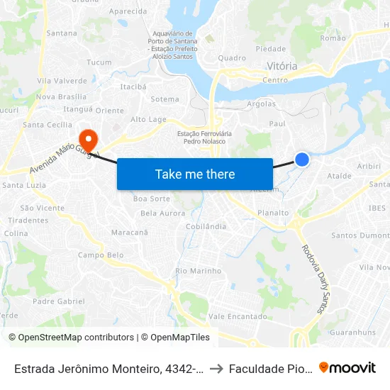 Estrada Jerônimo Monteiro, 4342-4618 to Faculdade Pio XII map