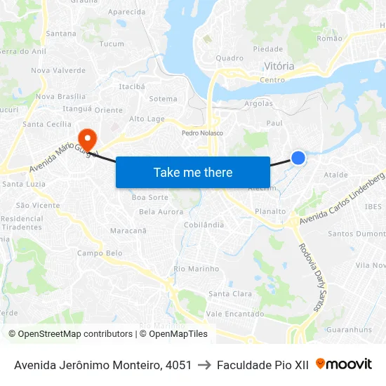 Avenida Jerônimo Monteiro, 4051 to Faculdade Pio XII map