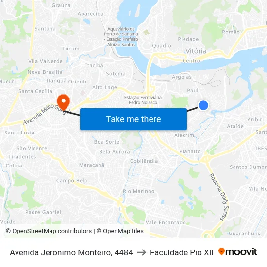 Avenida Jerônimo Monteiro, 4484 to Faculdade Pio XII map