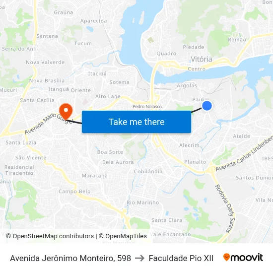Avenida Jerônimo Monteiro, 598 to Faculdade Pio XII map