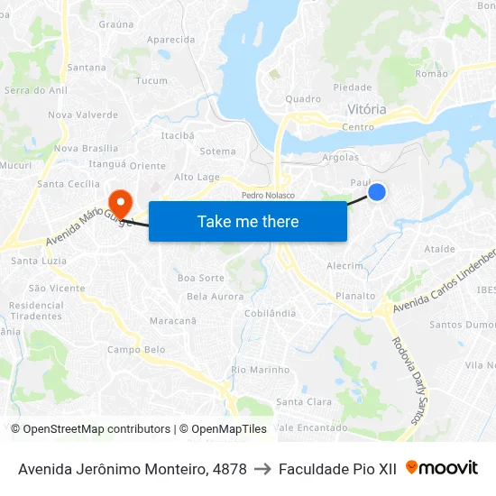 Avenida Jerônimo Monteiro, 4878 to Faculdade Pio XII map