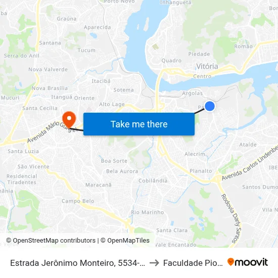 Estrada Jerônimo Monteiro, 5534-5570 to Faculdade Pio XII map