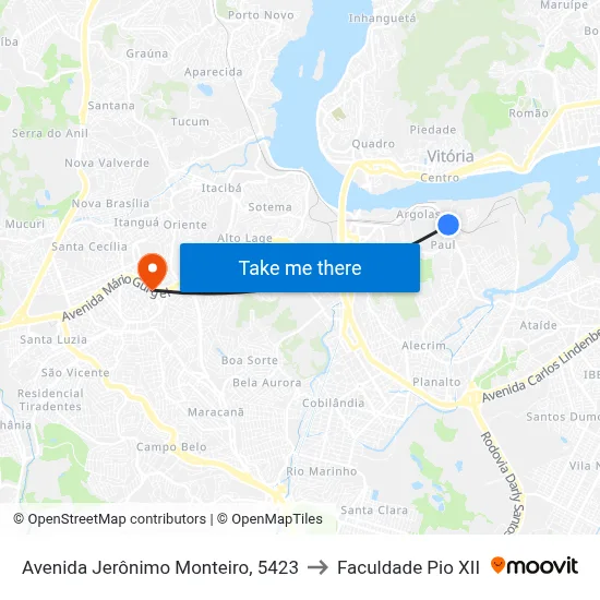 Avenida Jerônimo Monteiro, 5423 to Faculdade Pio XII map