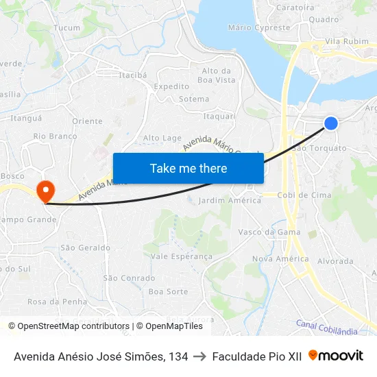 Avenida Anésio José Simões, 134 to Faculdade Pio XII map