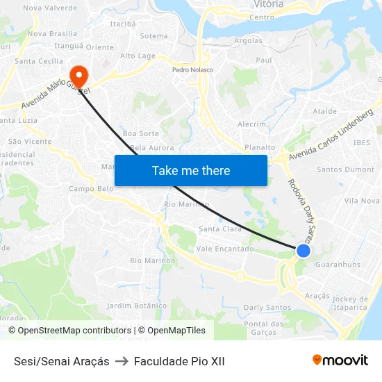 Sesi/Senai Araçás to Faculdade Pio XII map