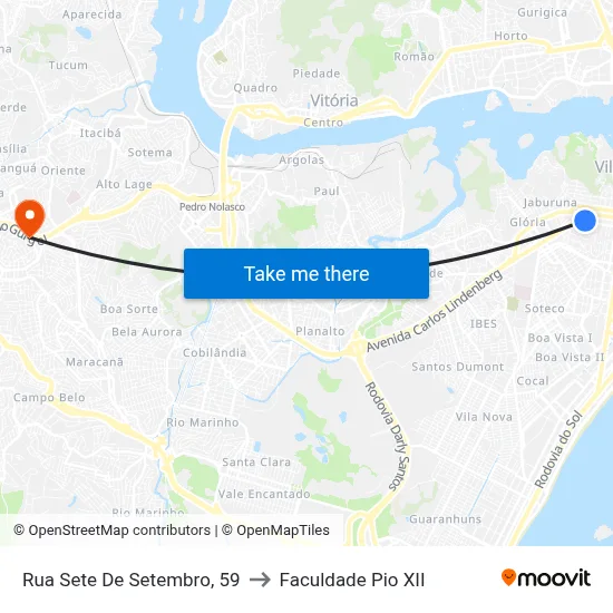 Rua Sete De Setembro, 59 to Faculdade Pio XII map