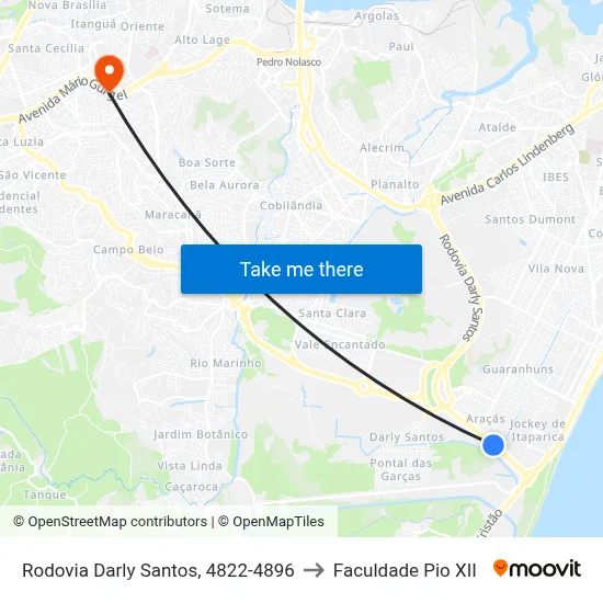 Rodovia Darly Santos, 4822-4896 to Faculdade Pio XII map